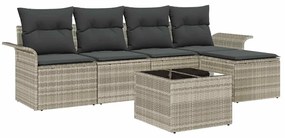 vidaXL Σετ Καναπέ Κήπου με μαξιλάρι 6 pcs Ανοιχτό γκρι Πολυ ράταν