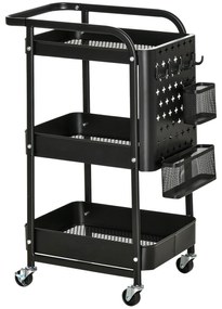 HOMCOM Τρόλεϊ Κουζίνας με Περφορέ Πάνελ, Βάση Πετσέτας, Καλάθια Αποθήκευσης, Μαύρο