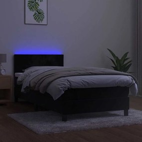 vidaXL Κρεβάτι Boxspring με Στρώμα &amp; LED Μαύρο 80x200 εκ. Βελούδινο