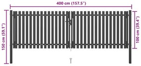 vidaXL Πόρτα Περίφραξης Κήπου Ανθρακί 4 x 1,5 μ. Ατσάλινη
