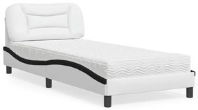 Κρεβάτι με Στρώμα Μαύρο/Λευκό 90x190 εκ. από Συνθετικό Δέρμα - Μαύρο