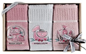 Πετσέτες Κουζίνας Regalo 233 (Σετ 3τμχ) Pink-Grey Kentia 40x70cm 100% Cotton