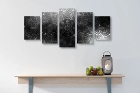 Εικόνα 5 τμημάτων Mandala με γαλαξιακό φόντο σε ασπρόμαυρο - 100x50
