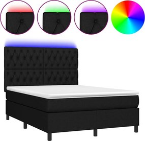 vidaXL Κρεβάτι Boxspring με Στρώμα &amp; LED Μαύρο 140x190 εκ. Υφασμάτινο