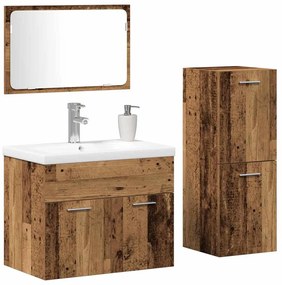 vidaXL Σετ Επίπλων Μπάνιου Επιτοίχιο 4 pcs Καφέ Επεξεργασμένο ξύλο