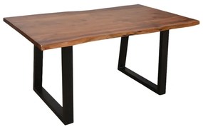 Τραπέζι Miles pakoworld μασίφ ξύλο ακακίας πάχους 3.7-4εκ σε καρυδί απόχρωση με μαύρα μεταλλικά πόδια 160x90x76εκ