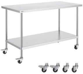 VEVOR Stainless Steel Work Table Commercial Prep Table 30x60 Inch With 4 Casters