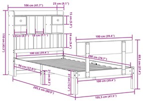 Κρεβάτι Βιβλιοθήκη Χωρίς Στρώμα 100x200 εκ. Μασίφ Ξύλο Πεύκο - Λευκό