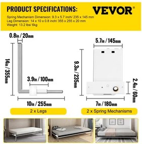 VEVOR Murphy Mounting Wall Springs Mechanism Heavy Duty Support Hardware DIY Kit for Queen Twin Size Bed (Horizontal), White