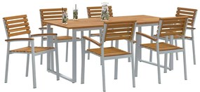 vidaXL Σέτ φαγητού για κήπο 7 pcs Γκρι και καφέ Μασίφ ξύλο ακακίας