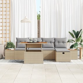 vidaXL Σετ Καναπέ Κήπου  6 Κομματιών με Μαξιλάρια Μπεζ Πολυ Ρατάν