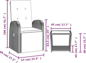vidaXL Σετ Τραπεζαρίας Κήπου 2 τεμ. Γκρι Συνθ. Ρατάν με Μαξιλάρια