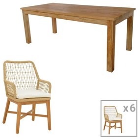 Τραπεζαρία 7τεμ Elaiza-Wooly teak ξύλο σε φυσική-μπεζ απόχρωση 220x90x75εκ 220x90x75 εκ.