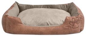 Κρεβάτι Σκύλου Μπεζ Μέγεθος XL από Συνθετικό Δέρμα με Μαξιλάρι - Μπεζ