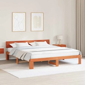 vidaXL Κρεβάτι με Κεφαλάρι Καφέ 200x200 εκ Μασίφ Ξύλο Πεύκου