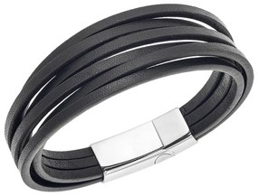Βραχιόλι Senza Men&#039;s Steel Black Leather Strap