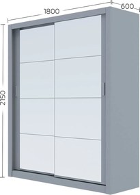 Ντουλάπα Reflex Γκρι με καθρέφτη 180x60x215cm