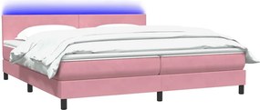 vidaXL Κρεβάτι Boxspring με Στρώμα &amp; LED Ροζ 180x210 εκ. Βελούδινο