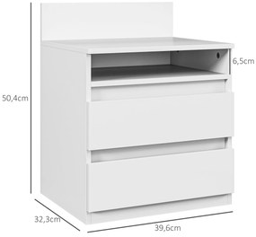 HOMCOM Κομοδίνο σετ 2 τεμαχίων με συρτάρια και ράφι, μοντέρνο βοηθητικό τραπέζι, για υπνοδωμάτιο, λευκό