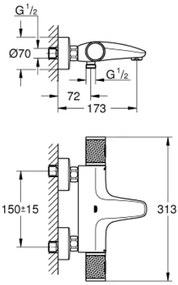 Μπαταρία λουτρού θερμοστατική Grohe Grohtherm 1000 ΙΙ