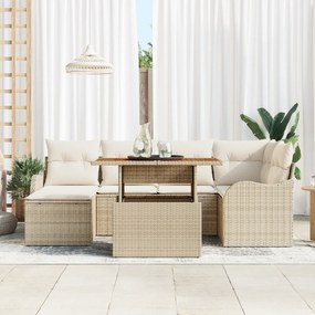 vidaXL Σετ 7 κομματιών Καναπέ Κήπου με Μαξιλάρια Μπεζ Πολυρατάν