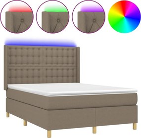 vidaXL Κρεβάτι Boxspring με Στρώμα &amp; LED Taupe 140x190 εκ. Υφασμάτινο