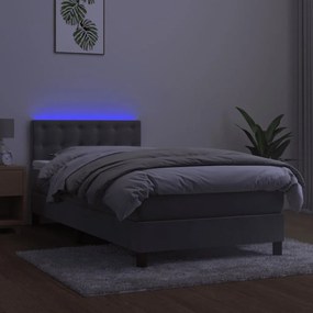 vidaXL Κρεβάτι Boxspring με Στρώμα & LED Αν.Γκρι 90x200 εκ. Βελούδινο