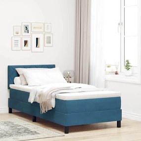vidaXL Κρεβάτι Box Spring με Στρώμα & LED Σκούρο Μπλε 100x200 εκ Βελούδο
