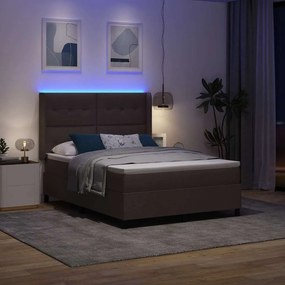 vidaXL LED Κρεβάτι με βάθρο Σκούρο Καφέ 160 x 200 cm ύφασμα