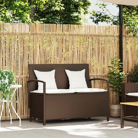 vidaXL Πάγκος αποθήκευσης κήπου με μαξιλάρι Brown Poly Rattan