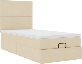 vidaXL Οθωμανικό κρεβάτι με στρώμα &amp; LEDs Cream 90x200 cm Ύφασμα