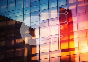 Intra Συλλεκτικό Ξύλινο Παζλ Plywood  4mm - Πολύχρωμο γυάλινο κτήριο στο ηλιοβασίλεμα Σε Ξύλινο Κουτί - Διαστάσεις Puzzle: 10x10 cm – 25 κομμάτια