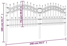 vidaXL Φράχτης Κήπου με Κορυφή Δόρυ Μαύρος 240x75 εκ. από Ατσάλι με Ηλεκτροστατική Βαφή