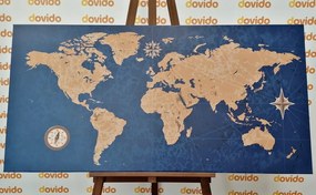 Εικόνα στον παγκόσμιο χάρτη φελλού με πυξίδα σε ρετρό στυλ σε μπλε φόντο - 120x60  flags