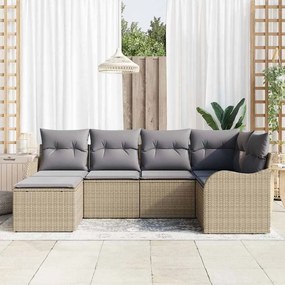 vidaXL Σετ Καναπέ Κήπου 6 pcs μπεζ και ανοιχτό γκρι Πολυ ράταν