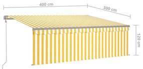 Τέντα Αυτόματη με Σκίαστρο/LED/Αισθ. Ανέμου Κίτρινο/Λευκό 4x3 μ   - Κίτρινο