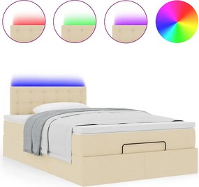 vidaXL Οθωμανικό κρεβάτι με στρώμα &amp; LEDs Cream 120x200cm ύφασμα