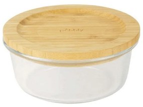 Δοχείο Φαγητού Στρογγυλό PKV-017 620ml 15x6cm Clear-Natural Pebbly Glass,Bamboo