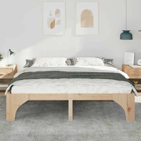 vidaXL Κρεβάτι δαπέδου Καφέ 200 x 200 cm Μασίφ ξύλο πεύκου