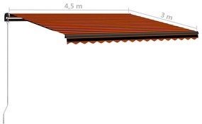 Τέντα Συρόμενη Χειροκίνητη με LED Πορτοκαλί/Καφέ 450 x 300 εκ. - Πολύχρωμο