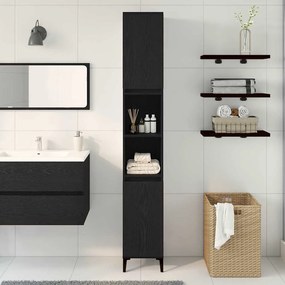vidaXL Ντουλάπι Μπάνιου Μαύρη Οξυά 30 x 30 x 190 εκ Επεξεργασμένο Ξύλο