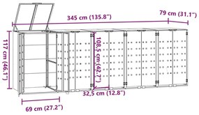 Πλαίσιο Κάδων Απορριμμάτων 5 Κάδοι Μαύρο 345x79x117 εκ. Ατσάλι - Μαύρο