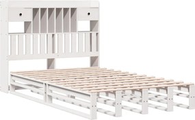 vidaXL Κρεβάτι Βιβλιοθήκη Χωρίς Στρώμα Λευκό 135x190 εκ Μασίφ Πεύκο