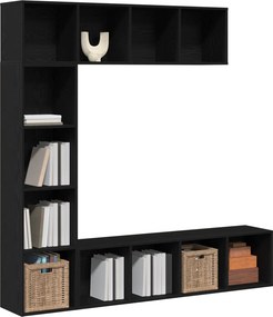 vidaXL Ράφι Βιβλίων 3 pcs Μαύρη Οξυά 36 x 30 x 143 cm