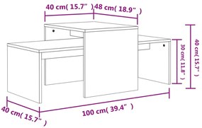 Σετ Τραπεζάκια Σαλονιού Γκρι Σκυροδ. 100x48x40 εκ. Επεξ. Ξύλο - Γκρι