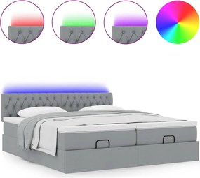 vidaXL Οθωμανικό κρεβάτι με στρώματα &amp; LEDs Ανοιχτό γκρι ύφασμα