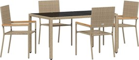 vidaXL Σέτ φαγητού για κήπο 5 pcs Μπεζ συνθετικό ρατάν