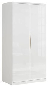Ντουλάπα Boston BB105, Γυαλιστερό λευκό, Άσπρο, Δρυς, 200.5x100x60cm, Πόρτες ντουλάπας: Με μεντεσέδες