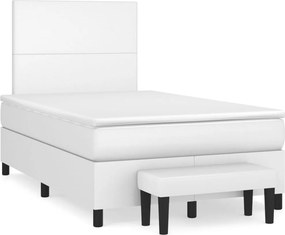 vidaXL Κρεβάτι Boxspring με Στρώμα Λευκό 120x200εκ.από Συνθετικό Δέρμα