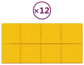 vidaXL Πάνελ Τοίχου 12 τεμ. Κίτρινος 60x30 εκ 2,16 μ² Βελούδο